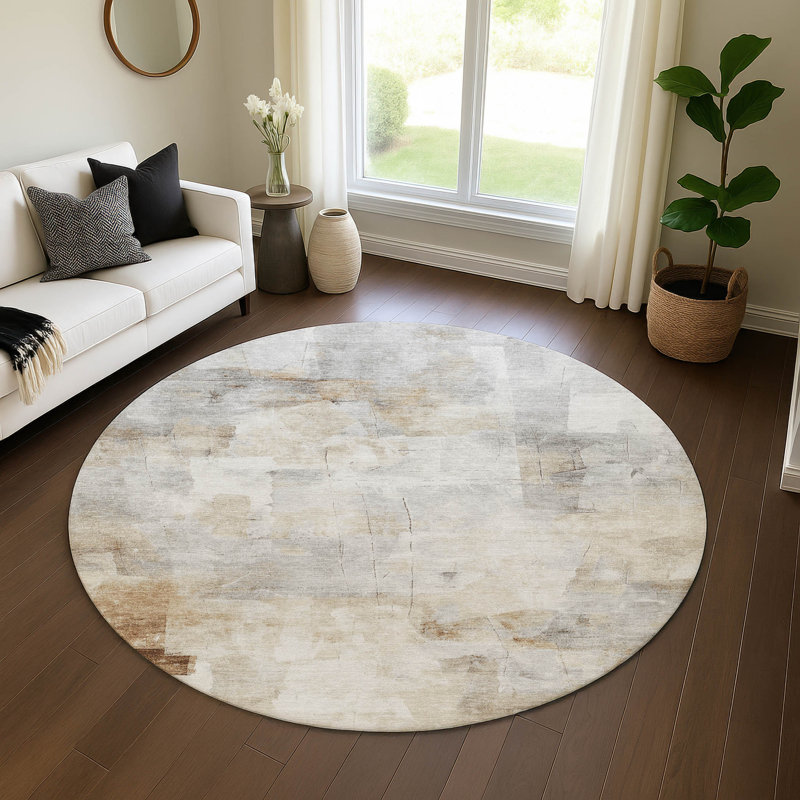 Premium Machine Washable Garett AMF1673 Abstract Rug, Round 8'