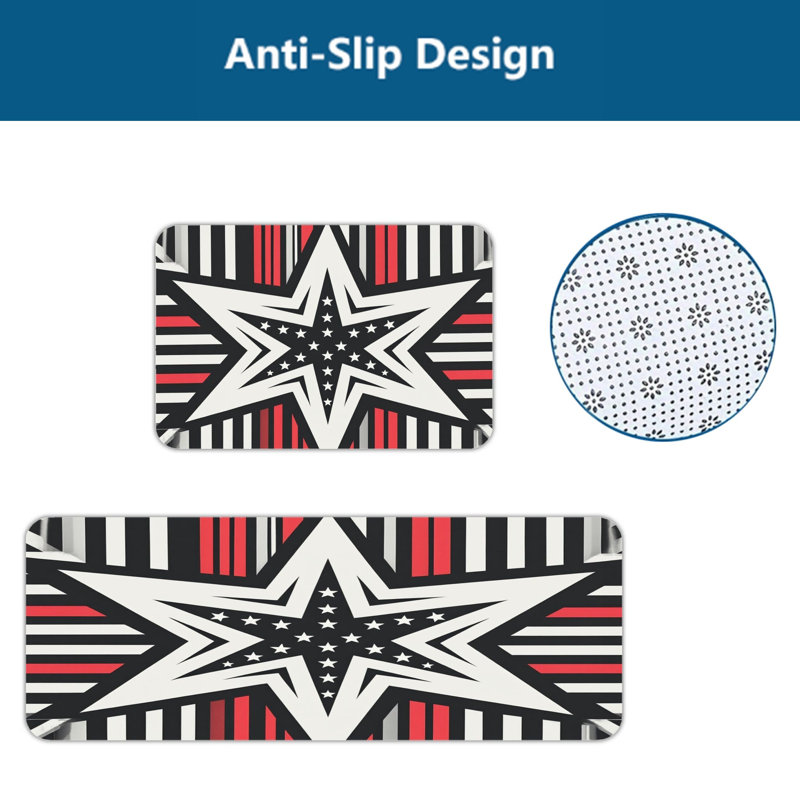 Red White Blue Star Stripe Pattern 2 Piece Kitchen Rugs, Patriotic Kitchen Decor