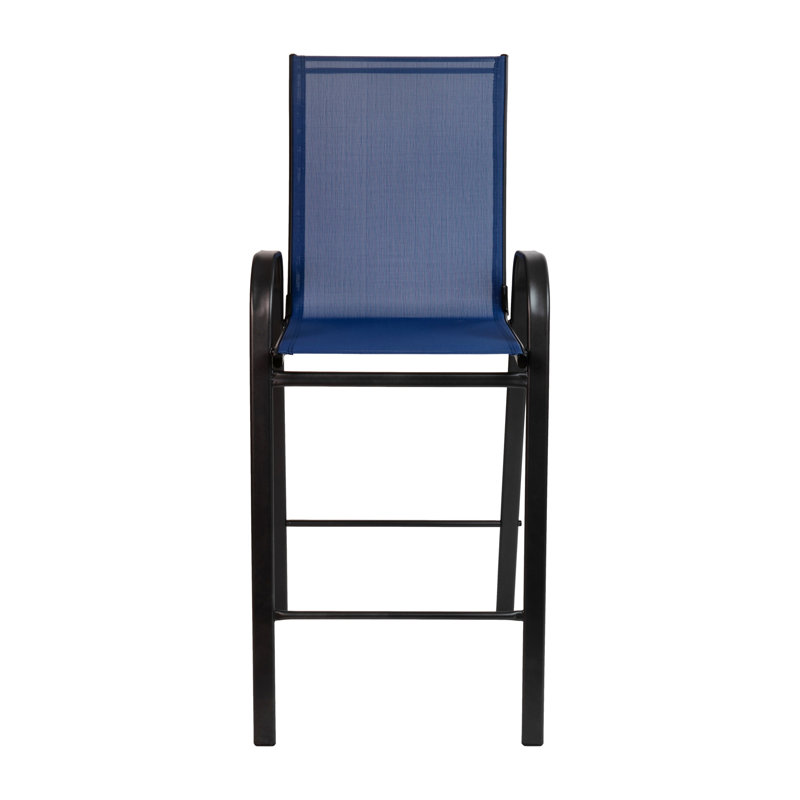 Navy Flex Comfort Sling Outdoor Patio Barstools with Metal Frame, Set of 4