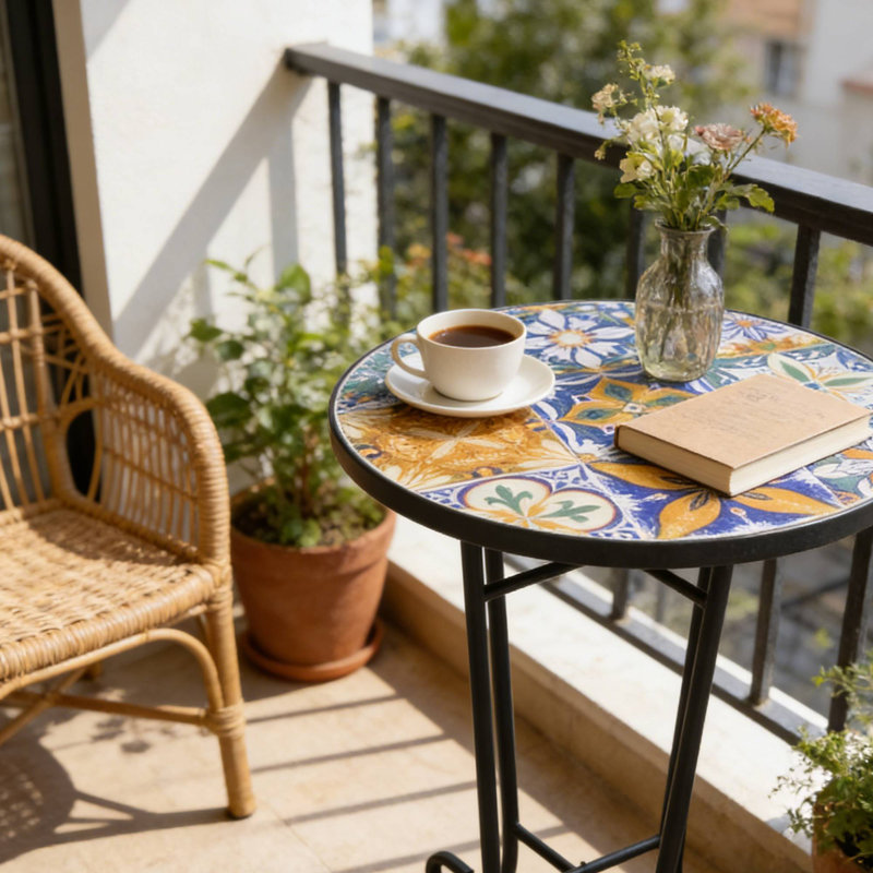 Table d'appoint d'extérieur colorée et noire pour patio, parfaite pour le patio et le balcon