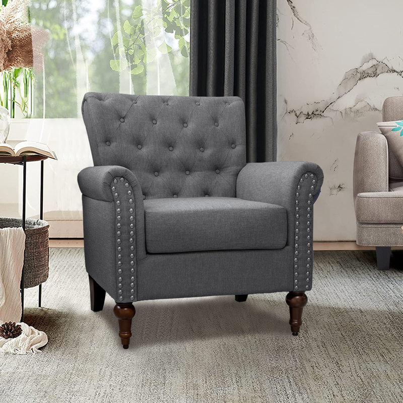 Fauteuil d'appoint capitonné de 29,9 po Abcde, Lin gris anthracite