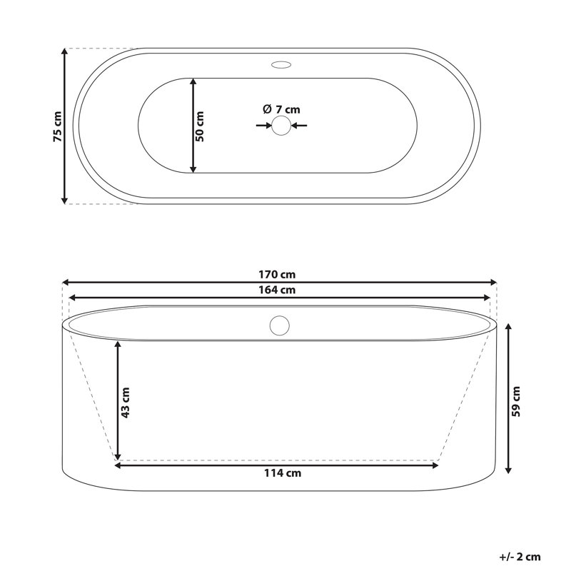 Prisco 1700mm x 750mm Freestanding Standard Acrylic Bathtub