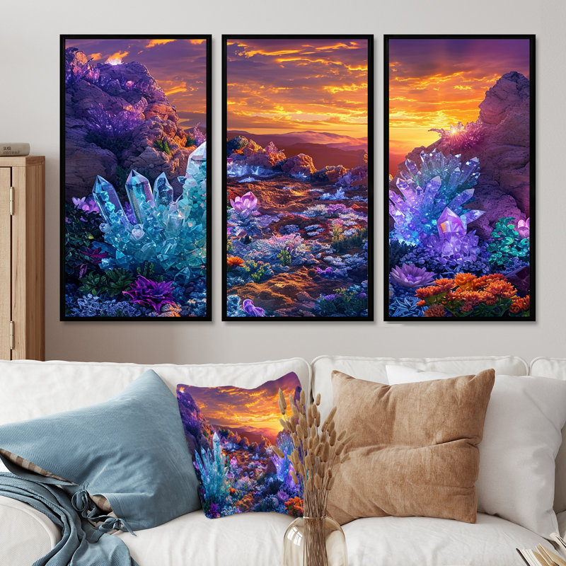 Emerie - Ensemble d'art mural paysage abstrait, Cadre flottant noir, H 40 po x l 60 po x P 1 po