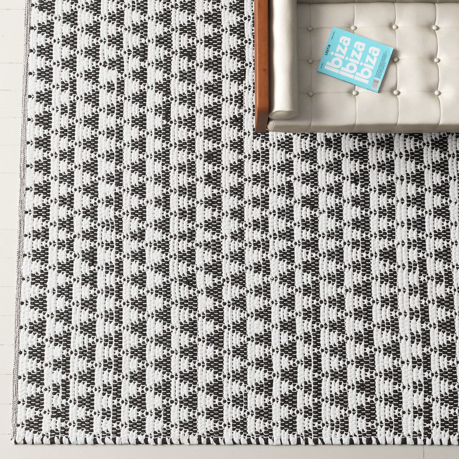Addy Handmade Black, White Rug, Rectangle 9' x 12'