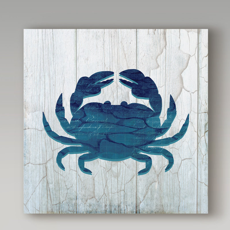 « gypsy sea blue crab », reproduction d’impression sur toile tendue en bleu/blanc, H 35 po x l 35 po x P 2 po