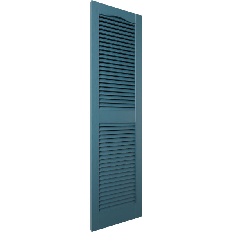 Vinyle à vie, panneau central cathédrale sur mesure, volets à persiennes ouvertes, H 33 po x l 14,5 po x P 1 po, Bleu minuit
