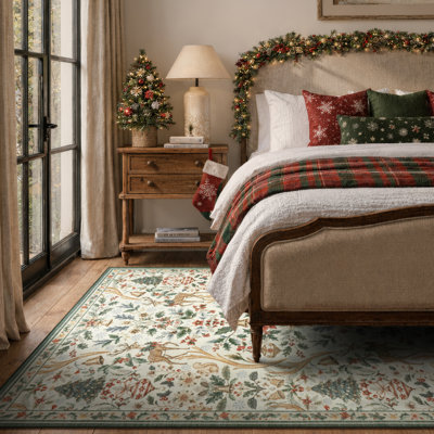  Tapis lavable rétro de Noël avec cerf Woodland, tapis décoratif à poils courts pour la cuisine du salon, de l'entrée et du salon