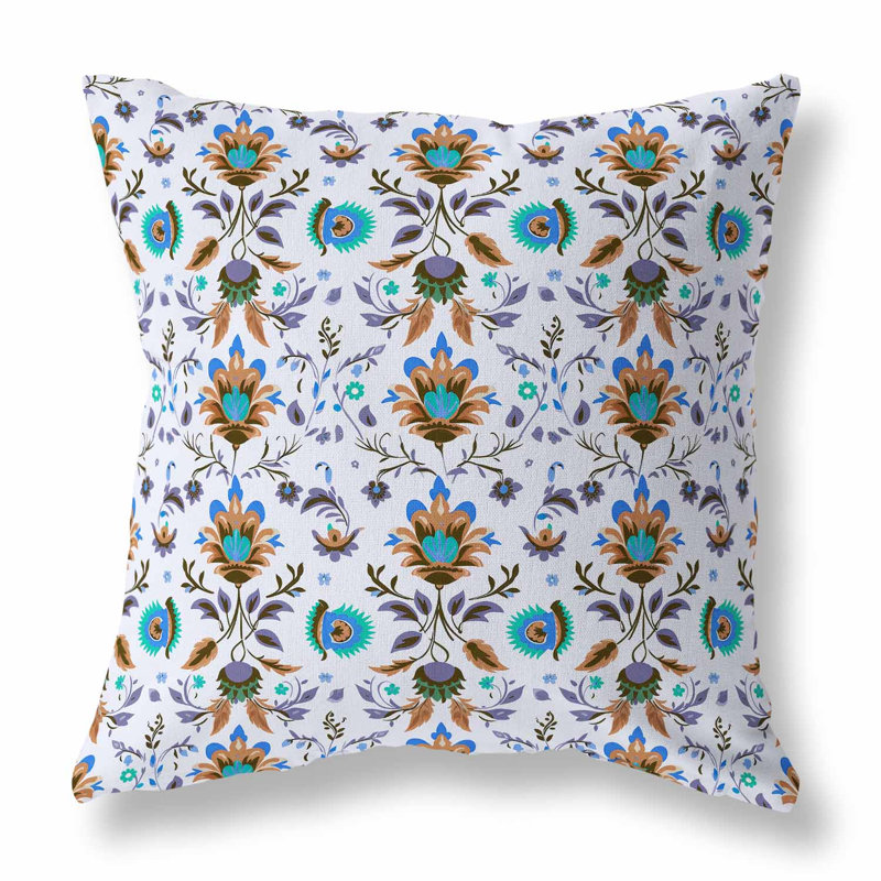 Coussin décoratif intérieur / extérieur Breezy Botanicals, Brun / floral blanc, H 26 po x l 26 po