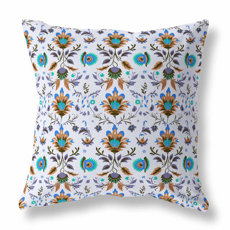 Coussin décoratif intérieur / extérieur Breezy Botanicals, Brun / floral blanc, H 20 po x l 20 po