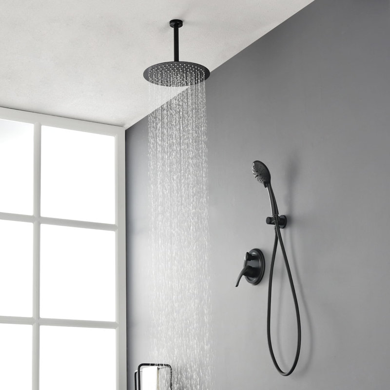 12 Inch Ceiling-Mounted Shower System With Handheld Shower Single Handle Shower Faucet Set Modern Brass High Pressure Shower Trim Kit With Rough-In Valve