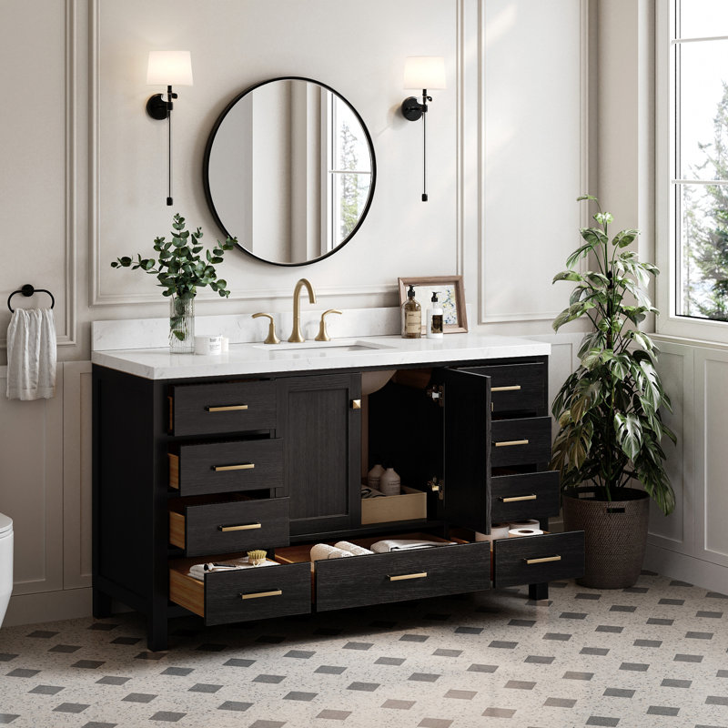 Cambridge 60'' W Single Bathroom Vanity Base, Brushed Nickel, Gray