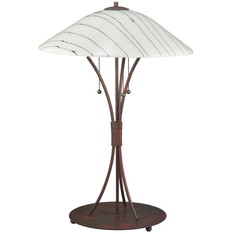 Midnight Sunset 3-Light Stained Glass Table Lamp in Black and Beige