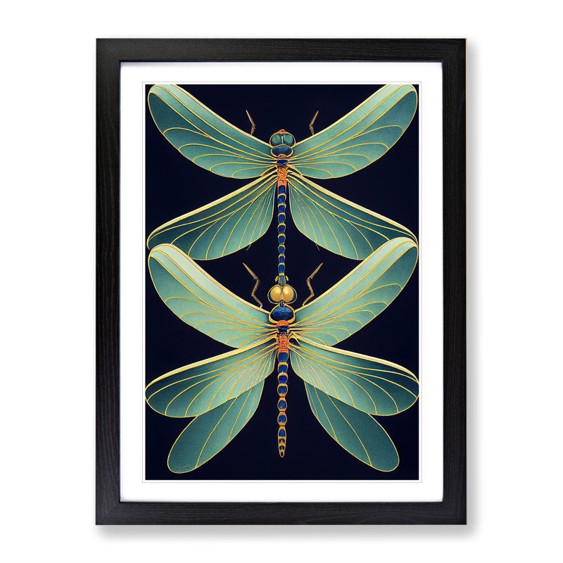 XC1022-1796X Delicate Dragonflies - Print on Canvas, 64cm H x 46cm W x 2cm D, Black Framed