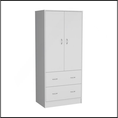 Armoire Taly avec portes doubles, 2 tiroirs et tringle de suspension blanche