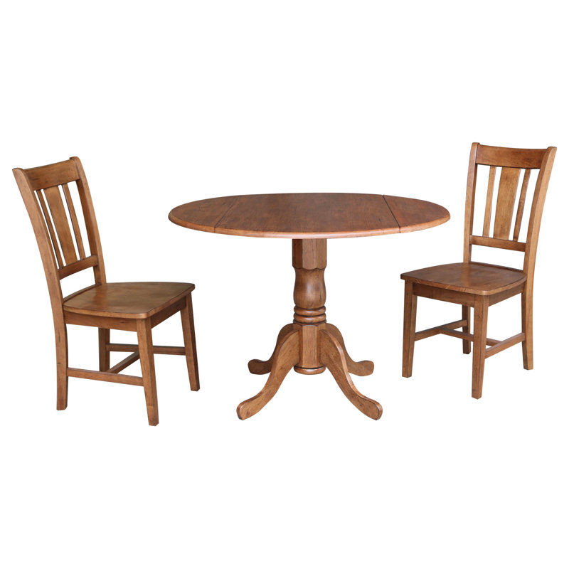 Khodor Solid Wood Top Pedestal Dining Set, Distressed Oak