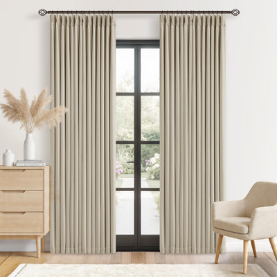 2 Panels（1 Pack) Two-layer Design 100% Blackout Memory Trained Pinch Pleated Farmhouse linen curtains for Dining Living Room bedroom 