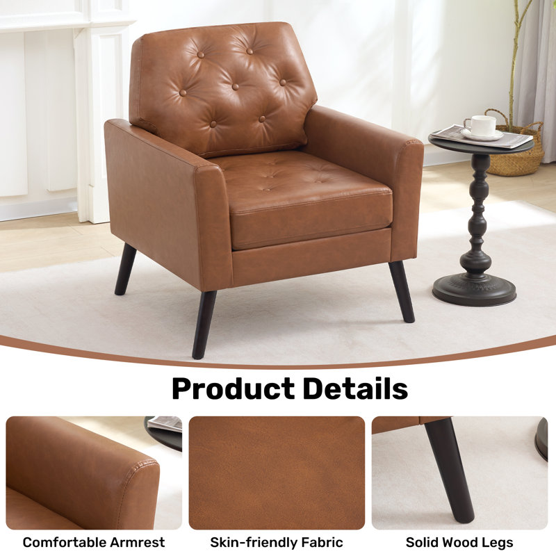 Faux Leather Armchair, PU-BROWN