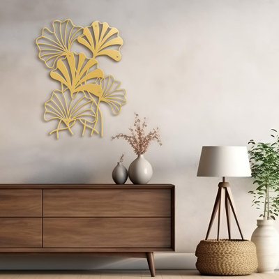Ginkgo Biloba Gold Leaves Modern Abstract Wall Accent Sculpture Hanging Decoration Metal Wall Decor