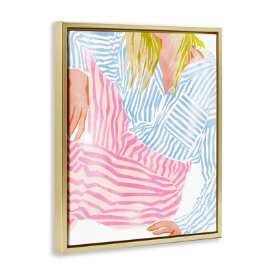 Femme dans un cadre flottant à rayures pastel, design par Ziwei Li