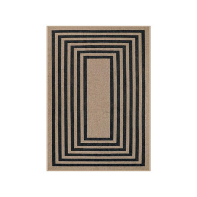 Neutral Tone Border Rug 5' x 7' for Hallway Kitchen