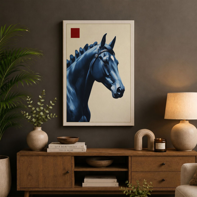Blue Horse in Profile Modern - Wrapped Canvas, 36x24 - 91.4 x 61.0 cm, Teal Border