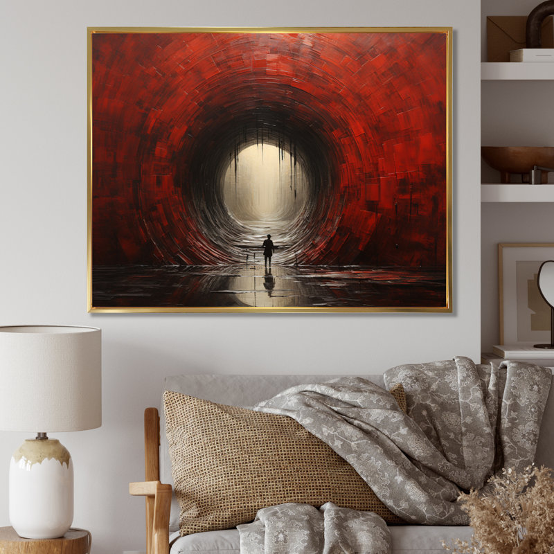 «Abstract Red Wood Tunnel I», reproduction sur toile, H 16 po x l 32 po x P 1 po, Cadre flottant doré