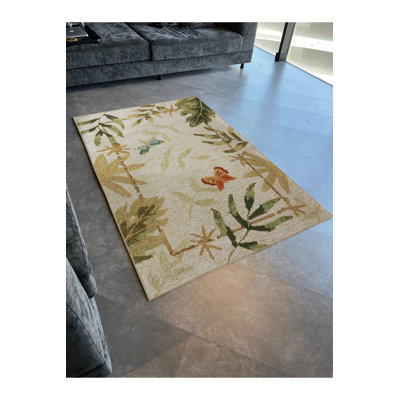 Leaf and Butterfly Modern Decorative Machine Washable Area Rug
