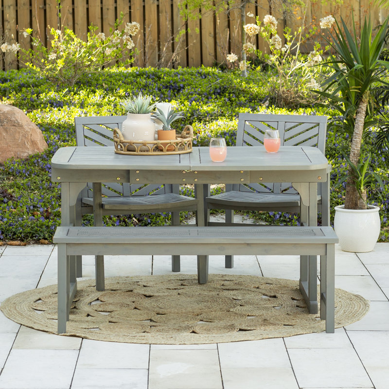 Alfonsi 4 - Person Acacia Wood Patio Dining Set with Rectangular Table, Gray Wash