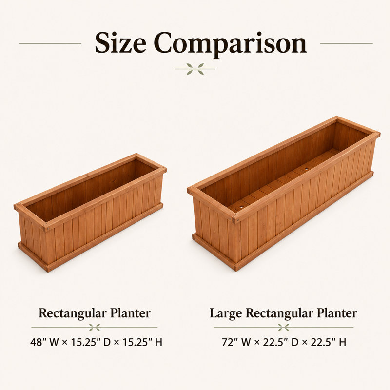 2-Piece Cedar Wood Outdoor Planter Box Set with Drainage, 48-Inch and 72-Inch Rectangular, Brown