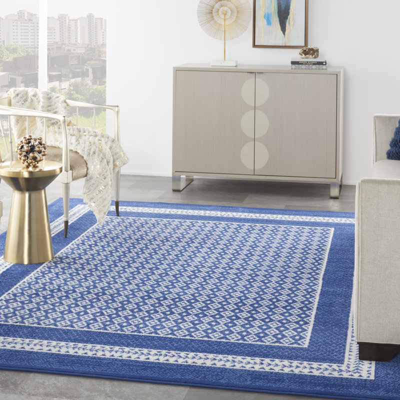 Tapis bleu marine en polypropylène tissé à la machine Cauy, Rectangle 8 pi 4 po x 11 pi 6 po