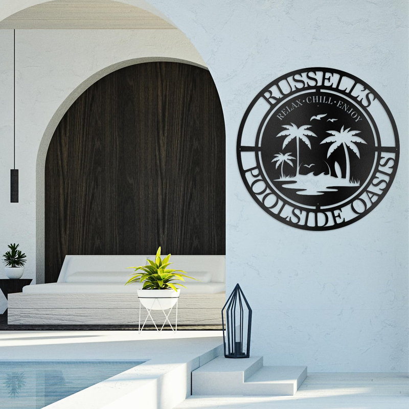 Palmier tropical, art mural en métal Coastal Beach House, H 12 po x l 12 po x P 0,05 po, Noir, noir, noir, noir, Oui