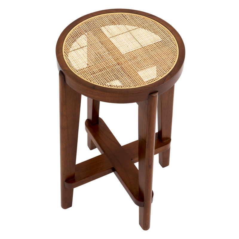 Dareau Stool with Solid Wood Frame, Counter Stool (26” Seat Height), Brown