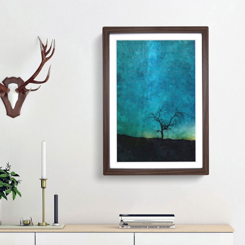 Arizona Tree Beneath The Stars - Single Picture Frame Painting on MDF, 87cm H x 62cm W x 2cm D, Walnut Framed