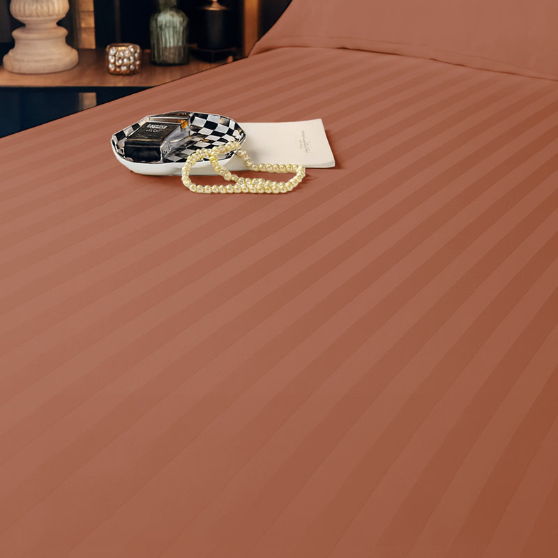 Aspire Homeware Luxury 40cm Deep Striped Fitted Sheet for Hotel Style Bedroom Comfort, Rust, Single (3')
