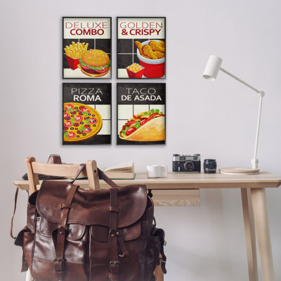 «Fast Food American Cuisine», ensemble de 4 giclées encadrées, design par Kim Allen
