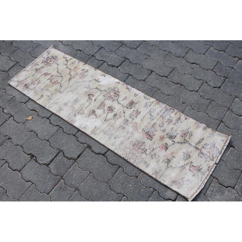 Vintage Turkish Oushak Small Pink Rug with Fringe - Ideal for Bathrooms and Door Mat Use