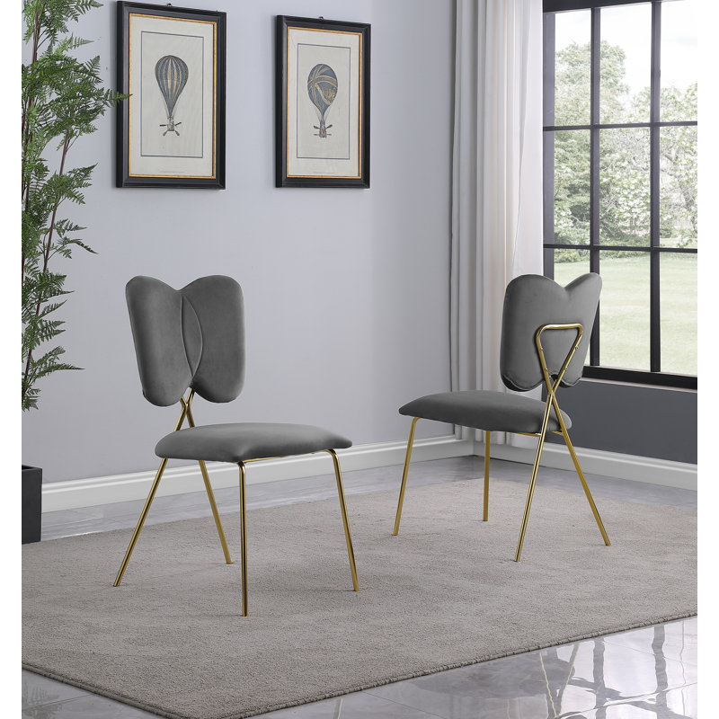 Velvet Wing Back Side Chairs, Gray, Gold