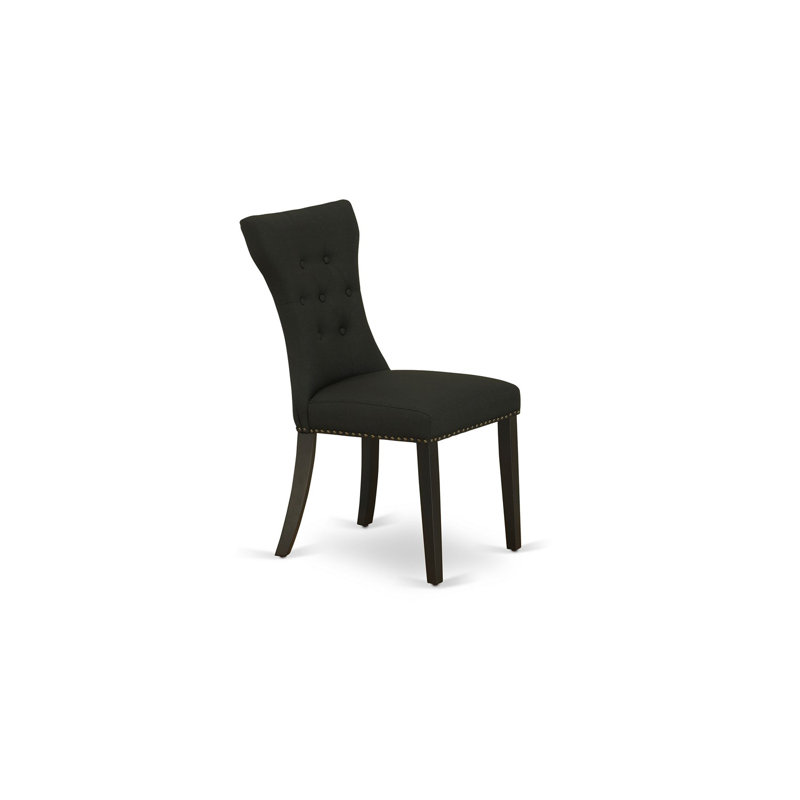 Gallatin Parsons Dining Chairs - Button Tufted Nailhead Trim Black Linen Fabric Upholstered Chairs, Set of 2, Black, Black