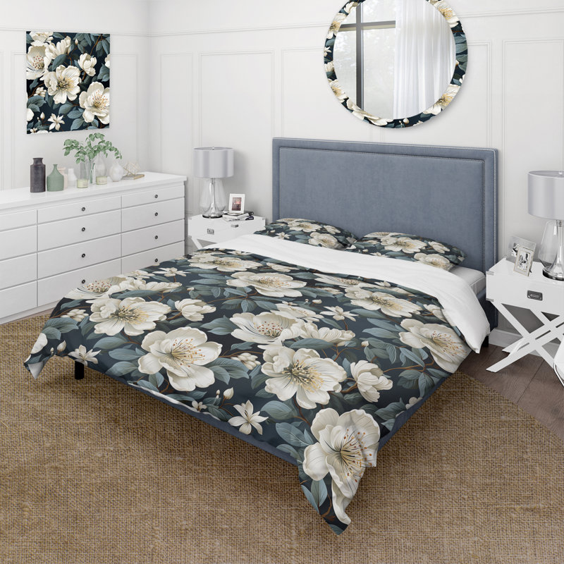 Literie VI orchidée grise et blanche, Housse de couette simple + 1 taie décorative stan