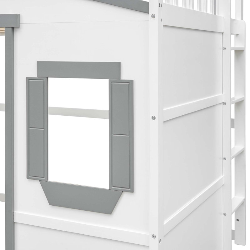 Lit mezzanine Abhir Kids, Blanc / gris, Full