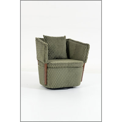 Mid Century Modern Accent Chair with Solid Wood Frame, Upholstered,360° Full Swivel Chairs with storage For Living Room Chairs with Waist Cushion, Reading Armchair for Bedroom Sunroom