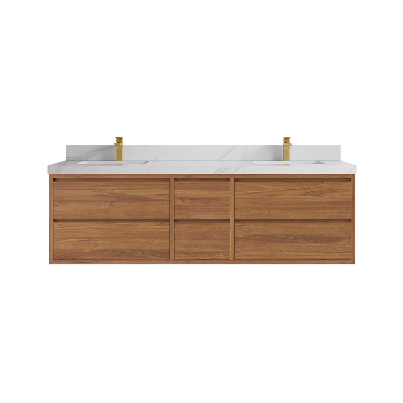 Meuble-lavabo double flottant avec dessus Madison, Sienne Calacatta
