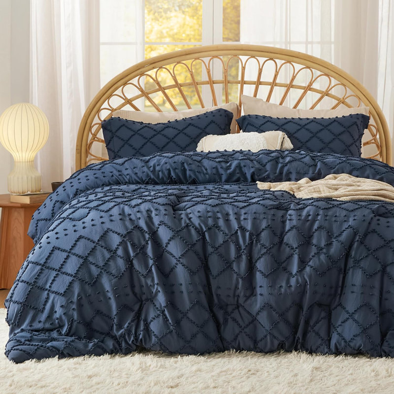 Best Seller Bedsure Embroidered Tufted All-Season Comforter Set, Queen Comforter + 2 Standard Shams, Navy