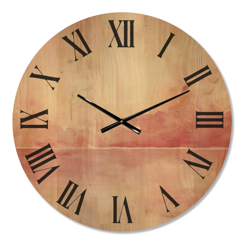 Grande horloge murale en bois - Horizon nuage rosé, Large