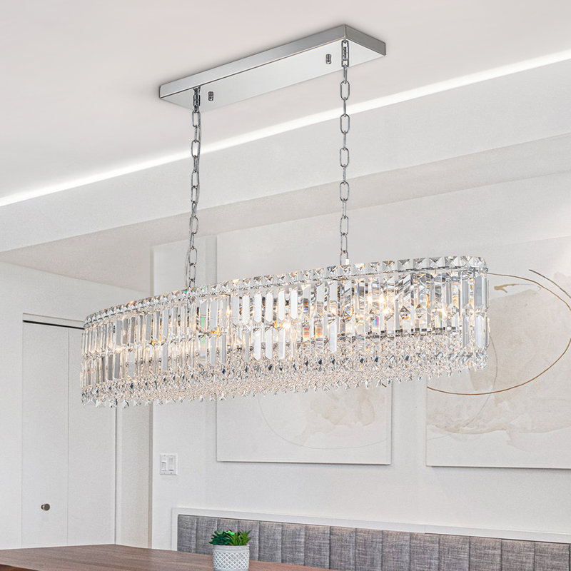 10-Light Kitchen Island Oval Crystal Chandelier , Chrome