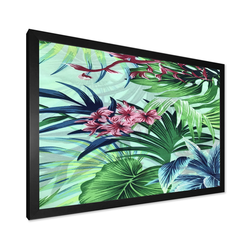 Fleurs tropicales rétro VII - Impression sur toile, H 30 po x l 40 po x 1,5 po, Cadre photo noir