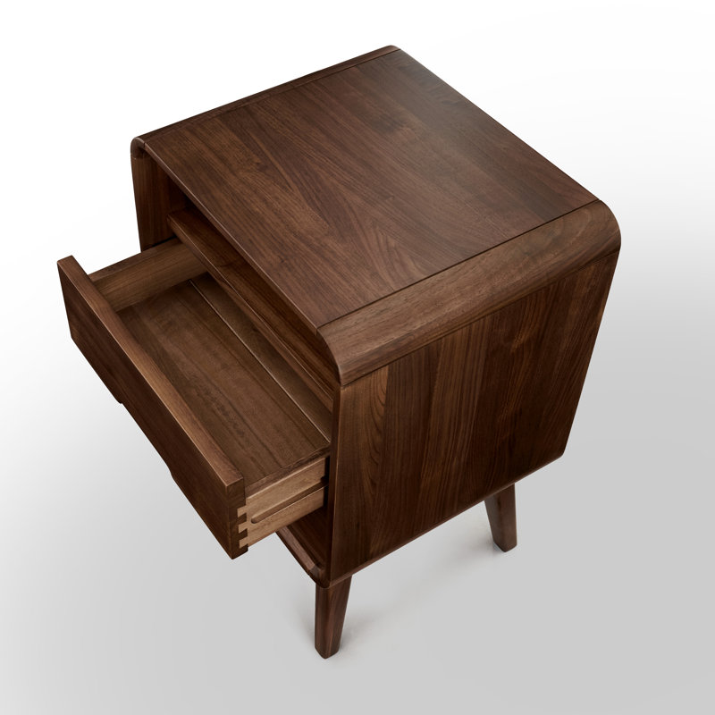 Table de chevet en bois massif avec 2 tiroirs l 16,5 po MCM, Noir noyer, Individuel