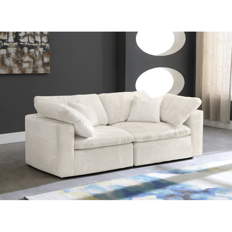 Cozy 80" Velvet Square Arm Modular Sofa with Reversible Cushions, Cream Velvet