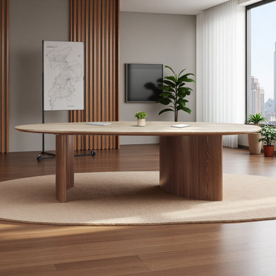 Modern slate conference table, solid wood double base office conference table