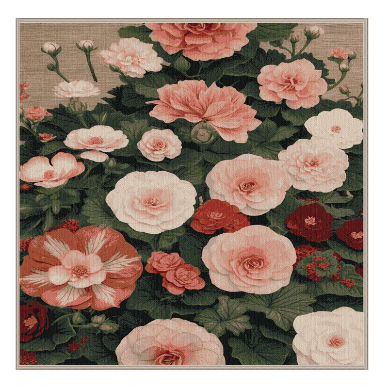 Tapis botanique beige lavable à la machine, Carré 6 pi